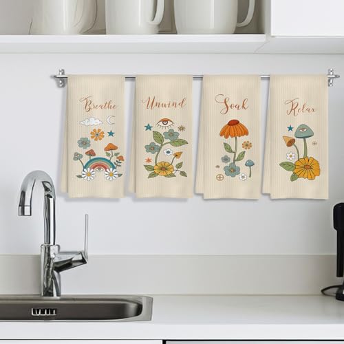 Boho Botanical Bathroom Hand Towels Set of 4, Relax Breathe Soak Unwind Decorative Hand Towels for Gym Yoga Spa Bathroom Decor, 16x24 Inches(Style G) - color: G