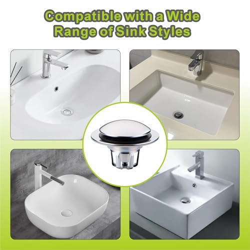 2 Pack Chrome Sink Drain Stopper,Glimflorus Universal 2-in-1 Pop Up Bathroom Sink Stopper with Hair Catcher and Strainer for 1 1/8"-1 1/2" Drain Holes - color: Chrome Plated-2