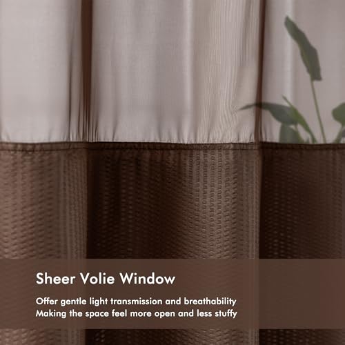 Mrs Awesome No Hook Shower Curtain with Snap-in Liner, Embossed Waffle Design Fabric Shower Curtain for Bathroom, Soft & Lightweight, 71x74, Chocolate - color: Chocolate, size: 71"W x 74"L (Pack of 1)