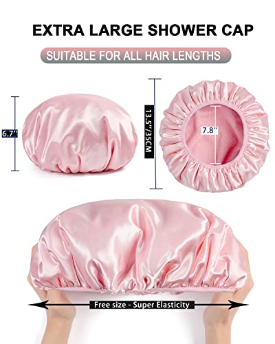 YIZIJIZI Terry Lined Shower Cap,Triple Layer Large Cap for Women,Shower Cap Reusable Waterproof,Long Thick Hair(Pink) - color: Pale pink