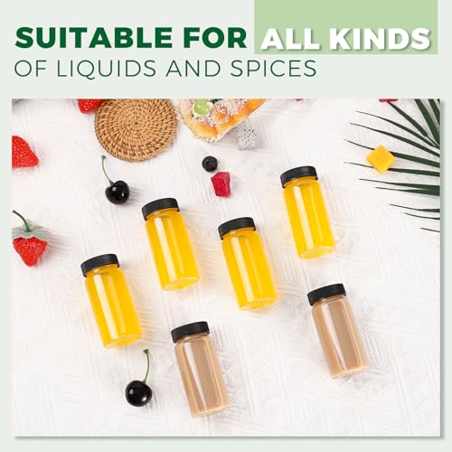 Jarsoph 2oz 60ml 8 Pcs Clear Glass Bottle with Lids, Wellness, Juice, Mini | Leakproof Mini Travel Bottles, Decorative Bottles Set for Spices - size: 2OZ 8PCS