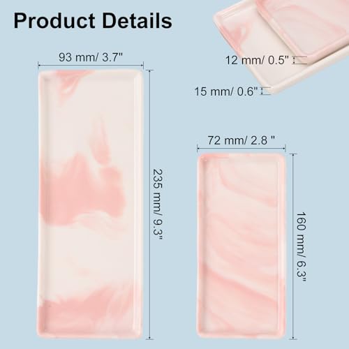 uxcell 2pcs Marble Tray for Bathroom 2 Size Small Rectangle Ceramic Vanity Tray for Countertop Shatterproof Bathtub Soap Tray Kitchen Sink Organizer Key Trinket Ring Tray, Pink - color: Pink