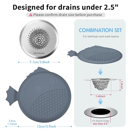 TRAPMATE Bathtub Drain Stopper & Shower Hair Catcher, Shower Drain Cover/Silicone Drain Cover/Sink Drain Plug for Shower, Bath, Kitchen Sink (Patented) - color: Gray Green Yellow Silver