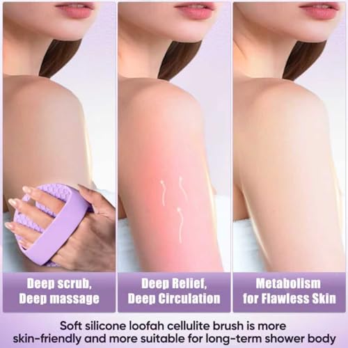 Silicone Body Scrubber -Anti Zinc Infused Exfoliating Body Scrubber | Anti Slip Silicone Loofah,Stiff & Soft Bristles for Cellulite Reduction,Blood Circulation- Purple - color: Purple