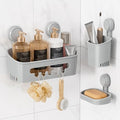 LEVERLOC Shower Caddy Suction Cup Set Shower Organizer & Soap Holder & Toothbrush Holder, Bathroom Shelf Basket NO-Drilling, Removable Suction Storage Waterproof Bathroom Caddy, Gray - color: 3 X Gray