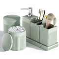 Bathroom Accessories Set, 6-Piece Resin Green Bathroom Set with Toothbrush Holders, Soap Dispenser, Vanity Tray, Tumbler, Cotton Swab Jars, Modern Bathroom Organizer for Small Spaces - color: Green
