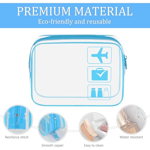 Sogiv 3Pcs TSA Approved Clear Travel Toiletry Bag, Unisex, White+Blue+Pink, 8.3 x 6.3 x 2.4 inches, Waterproof, Easy to Clean, Cosmetic Case, Travel Organizer - color: White+Blue+Pink