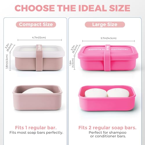 Compact Leakproof Travel Soap Case with Lid & Silicone Strap - Portable Draining Soap Bar Holder for Gym, Bathroom, Camping - Lightweight Silicone Soap Dish Container (Pink) - color: Pink