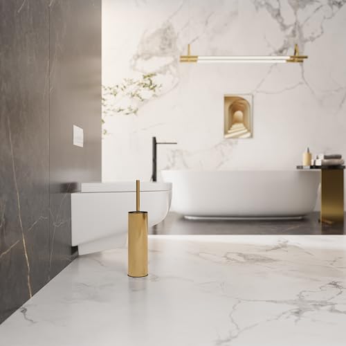 BGL Toilet Brush and Holder,Stainless Steel Toilet Brushes for Bathroom, Toilet Bowl Brush - color: Gold