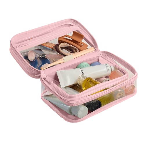 Away Clear Toiletry Bag - Water-Repellent Travel Toiletry Bag with 2 Compartments, U-Zip Opening, Interior Zip Pocket - Blush Pink - color: Blush Pink