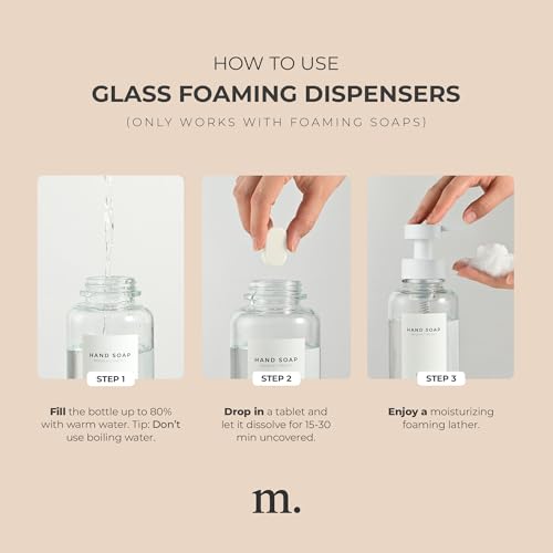MaisoNovo Glass Foaming Soap Dispenser 14 Oz | Glass Bottles Pumps x 2 Clear - color: Clear Bottles/White Plastic Pumps/No Tray