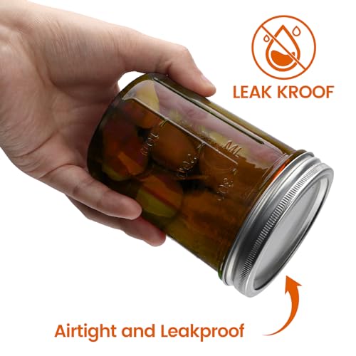 KORCCI Amber Glass Mason Jars 16oz - 6 Pcs Wide Mouth Mason Jars With Lids And Bands. Empty Candle Jar, Food Storage Containers, Canning Jar For Canning, Fermenting, Pickling, Jar Décor.