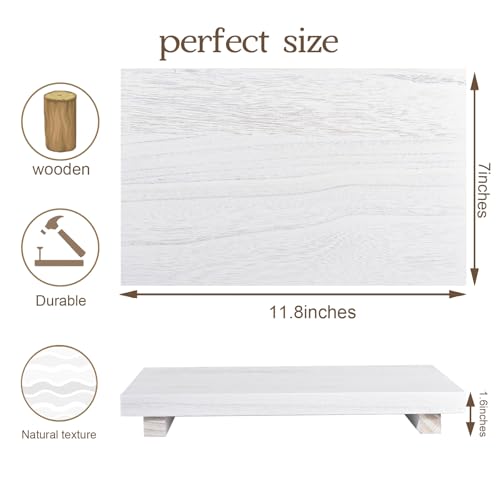 zoocatia Small Wood Tray Pedestal Stand Farmhouse Bathroom Decor Decorative Wooden Riser Kitchen Soap Dish Holder for Vanity, Counter, Sink, Large 11.8" x 7" - White - color: White, size: 11.8" x 7" x 1.6"