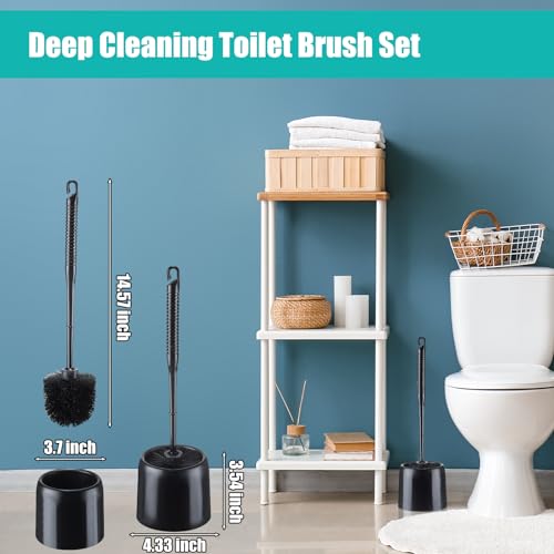 Roshtia 12 Sets Toilet Brush and Holder Set for Bathroom Toilet Bowl Brush Scrubber with Caddy for Deep Cleaning, 14.57 Height (Black) - color: Black