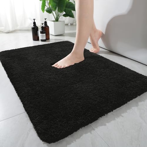 AROGAN Luxury Non Slip Bathroom Rug, Thick Soft and Absorbent Microfiber Bath Mat, Rubber Backing Quick Dry Rugs Carpets, Machine Washable Plush Mats for Shower Floor, Bathroom, 24x36 Inch Black - color: Black, size: 2' X 3' (24" X 36")