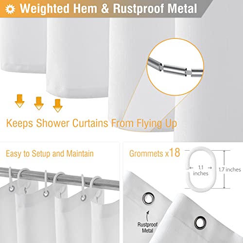 BTTN Fabric Shower Curtain, Linen Textured Heavy Duty Polyester Cloth Shower Curtain Set with Plastic Hooks, White, 108" W x 72" L (Pack of 1) - color: White, size: 108"W x 72"L (Pack of 1)