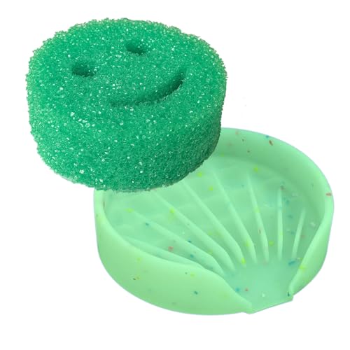 Silicone Bathroom Soap Dishes, Self Draining Waterfall Bar Soap Holder & Saver, Dish Soap Tray, Sponge Holder, 13 Non-Slip Suction Cups Dishwasher Safe for Bathroom Kitchen Shower Sink Organizer Green - color: Green