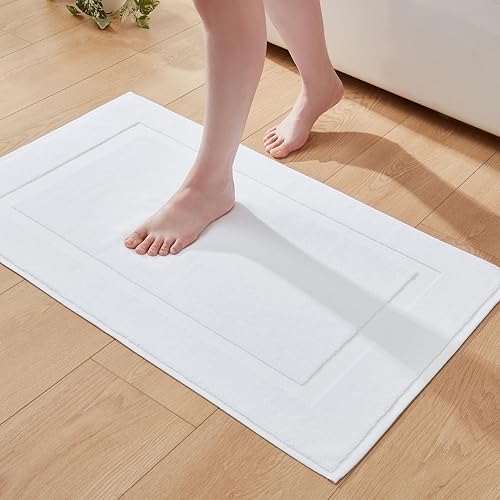 Casual Living White Cotton Bath Mats Set of 2 Towel Mats for Bathroom Floor Banded Rugs Soft Absorbent Ring Spun Cotton Washable Essentials Bathroom Shower Accessories, 34-inch x 21-inch, White - color: White
