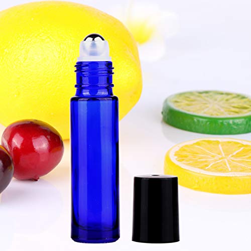 inice 100 Pack,10ml Roller Bottles for Essential Oils Cobalt Blue Thick Glass Stainless Steel Roll On Ball Bottles - color: 100 PACK Cobalt Blue Roller Bottles