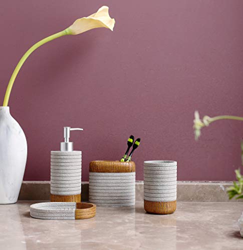 Hymmah Bathroom Accessories Set,Toothbrush Holder,Farmhouse Bathroom Decor,4 Pcs Resin Gift Set Apartment Necessities, Contain Toothbrush Cup,Soap Dispenser,Soap Dish,Tumbler - color: Cross Stripe Gray