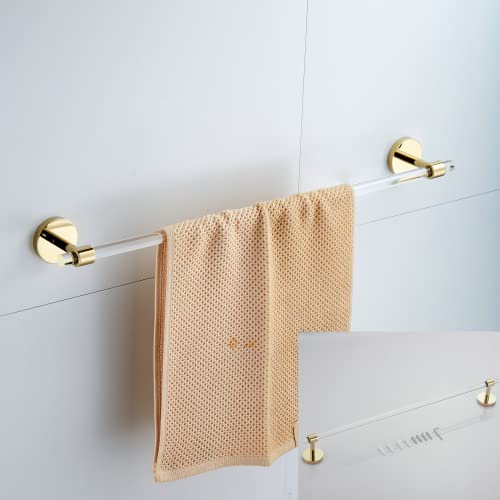 3 Pieces Bathroom Accessories Hardware Set Wall Mounted,Towel Rack 16 inches+Toilet Paper Holder+Hook,Acrylic and Brass,Gold Towel Bar Set SHUNLI - size: 3-Piece (40cm Towel Bar)