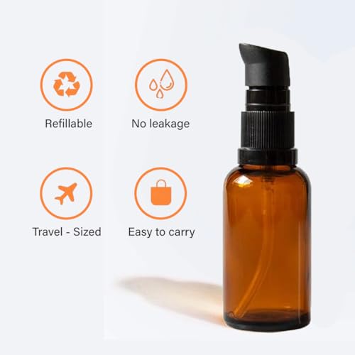 2PCS Upscale Amber Glass Refillable Pump Press Lotion Bottles Container Jars Pot For Makeup Foundations Cosmetic Skin Care Cream Emulsion Essential Oils(100ml / 3.4oz)