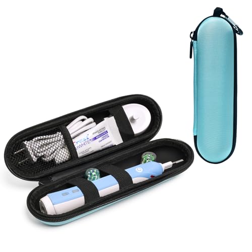 Nincha Compact Electric Toothbrush Travel Case, EVA Protective Storage Bag for Philips Sonicare/Oral-B, Waterproof Portable Carrying Case with Mesh Pocket & Elastic Bands (Cyan) - color: Cyan
