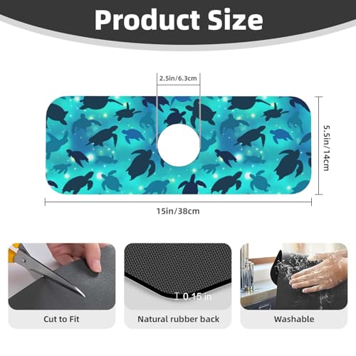 Faucet Draining Mat For Kitchen Sink, Sea Turtles Blue Diatom Mud Absorbent Drain Pad For Bathroom Kitchen Sink Splash Guard Drying Mat - color: Sea Turtles Blue, size: One Size