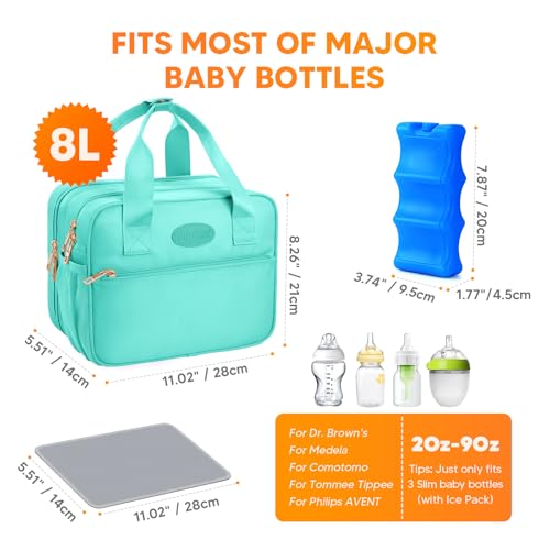 PIIOSER Breastmilk Cooler Travel Bag with Ice Pack, Compatible with Wearable Breast Pumps & Accessories - Portable Hands Free Breast Pump Carrying Case for Nursing & Working Moms, Green - color: Green-Small