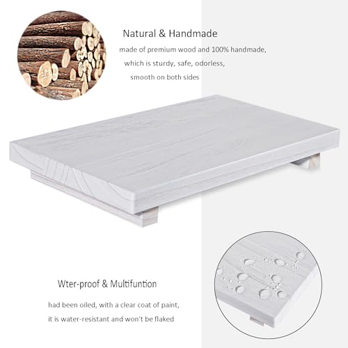 zoocatia Small Wood Tray Pedestal Stand Farmhouse Bathroom Decor Decorative Wooden Riser Kitchen Soap Dish Holder for Vanity, Counter, Sink, Large 11.8" x 7" - White - color: White, size: 11.8" x 7" x 1.6"