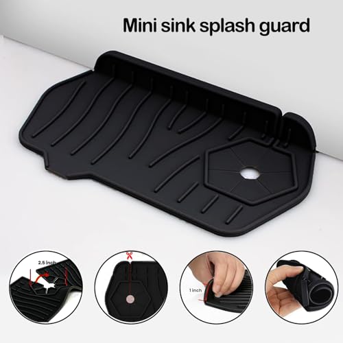 Mini Sink Splash Guard for Kitchen Sink - Compact 9.6" Kitchen Faucet Splash Guard Mat, Small Faucet Handle Drip Catcher Tray for Kitchens, Bathroom Sinks (Black) - color: A Style Black