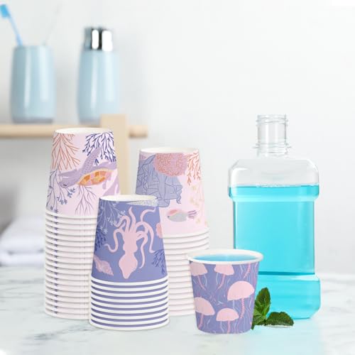 RUSPEPA 5oz Disposable Paper Cups, Bathroom Cups Small Mouthwash, 100 Pack Set Ocean Theme Design, Perfect for Hot/Cold Beverage Coffee, Dessert for Birthday Parties, Home-use, Picnic, BBQ, Travel - color: Ocean, size: 5oz