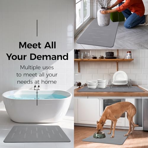 Large Stone Bath Mat 2 Pack, 31.5'' x 19.7'' Quick Drying Diatomaceous Earth Mat Large, Super Absorbent, Non Slip Diatomite Stone Bath Rugs for Bathroom, Easy to Clean (Light Grey) - color: Light Grey