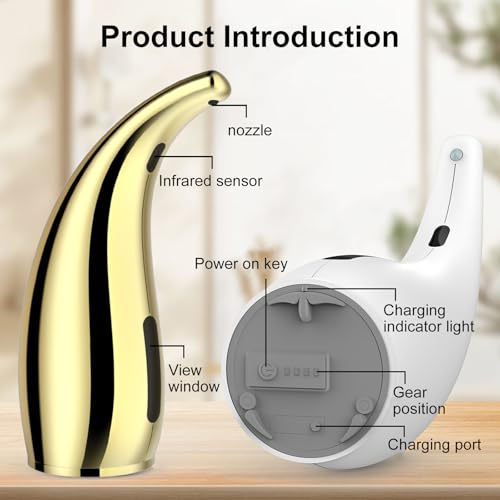 300ml Gold Magnetic Charging Touchless Soap Dispenser | Adjustable Liquid Output IPX6 Waterproof Design Fits Kitchen Bathroom Hotel and RV Daily Use - color: Golden