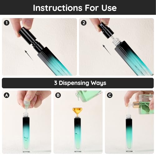 Segbeauty 0.34oz Refillable Perfume Bottle Travel, 5 Pack Glass Spray Bottles for Perfume, 10ml Empty Mini Fine Mist Cologne Travel Bottle, Portable Cologne Sprayer Atomizer with Refill Tool Kit - color: Black Blue Red Green Gray, style: Mini Bottle Set