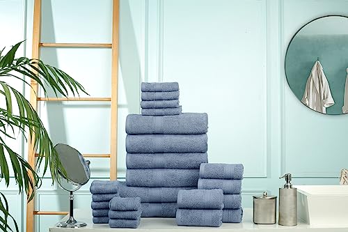 HILLFAIR 24 Piece Bath Towels Set for Bathroom- 100% Cotton 24 PC Bulk Pack Hotel Spa Towel Set- 2 XXL Oversized Big Towels, 4 Bath Towels, 6 Hand Towels, 4 Fingertip Towels, 8 Washcloths: Blue - color: Wedgewood Blue, size: 24 PC Bath Towel Family Set