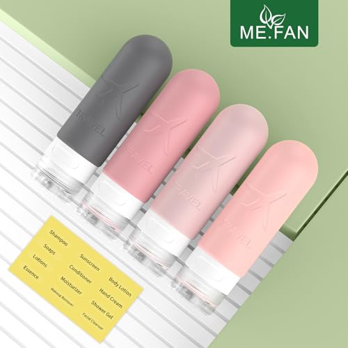 ME.FAN Travel Bottles for Toiletries,3oz Silicone Travel Size Containers, TSA Approved Squeezable Portable Split Bottle, Travel Accessories for Conditioner Shampoo Lotion - 4 Pack Pink - color: Pink