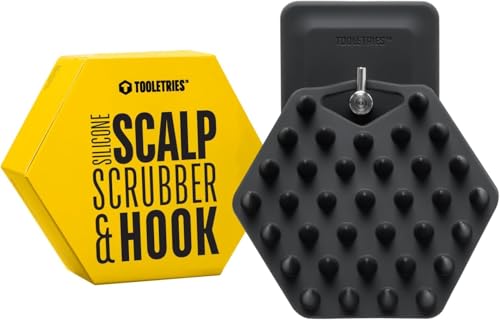 TOOLETRIES Silicone Scalp Scrubber, Shampoo Brush with Hook - Charcoal | Soft flexible bristles gently exfoliate dandruff and oil build-up for thick, thin, wet and dry hair.