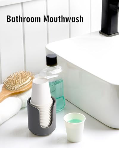 3 oz Original Ceramic Bathroom Cup Dispenser with 5 PLA Paper Cups, Bathroom Essential Accessories for Mouthwash Cup Holder (2 Pack, Grey) - color: Grey, size: 2 Pack