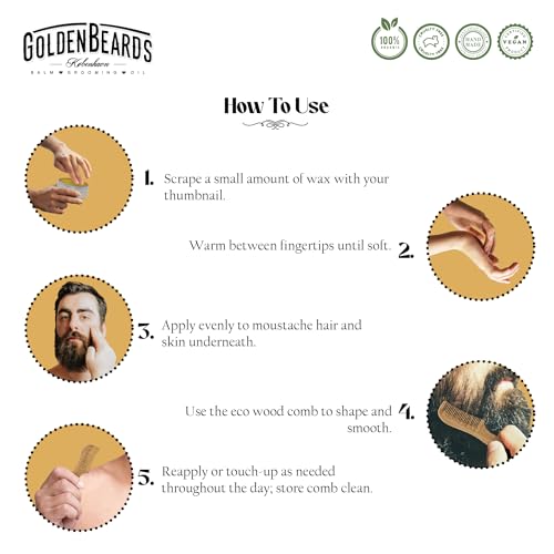 Golden Beards Moustache Wax & Eco Wood Vegan Comb Kit – Medium Hold Wax with Lime Scent & Eco Wood Comb 2.5 in – Handmade, Vegan, Cruelty-Free Moustache Styling Set - style: Eco Wood Vegan Comb