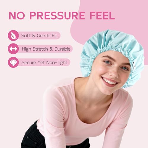 Years Calm Shower Cap for Women Waterproof Reusable – 27g Ultra Lightweight Double-Layer Shower Bonnet, Secure Fit for Long, Curly Hair, Travel & Spa (Blue) - color: Blue