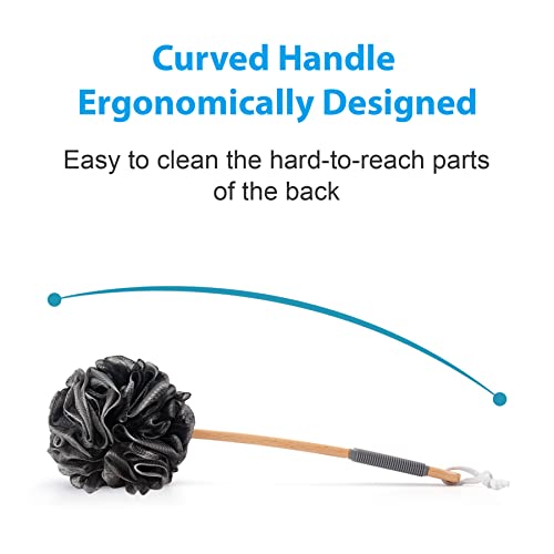 AmazerBath Shower Sponge Loofah Back Scrubber, PE Soft Mesh Loofah Body Scrubber with Long Wooden Handle, Bath Sponge for Men Women (Black) - style: Black