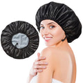 Shower Cap for Women, Large Shower Caps Reusable Waterproof with Elastic Band, Silky Satin Double-layer Bath Cap for Braids Long Hair - color: Set E