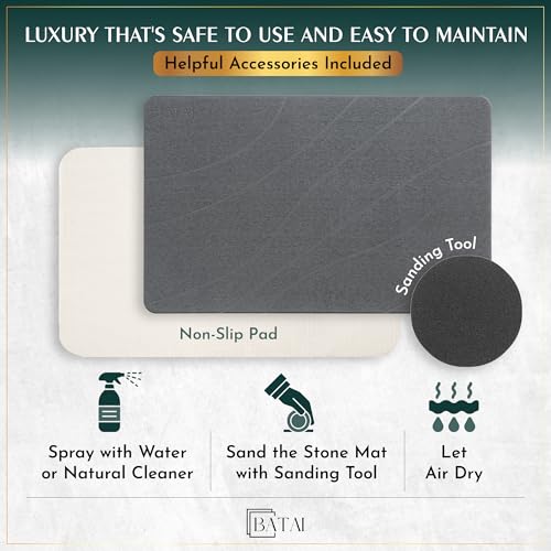 Extra Large Stone Bath Mat - (31.5” x 19.7”) - Absorbent Diatomaceous Earth Stone Bath Mat Large - Non-Slip Diatomite Bathmat - Easy Clean and Quick Drying - Long Instant Dry Bathmat - Dark Gray XL - color: Dark Gray