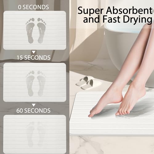 YEECOPON Stone Bath Mat Diatomaceous Earth Bath Mat Non-Slip Super Absorbent Bath Mats for Bathroom Quick Drying Diatomite Stone Shower Mat Large Natural Easy to Clean