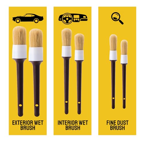 Car Detailing Brush Set 6-Pack, Interior and Exterior, Detail Dudes | Scratch-Free Boars Hair - Exterior & Interior Cleaning Brushes - Safe for Leather, Piano Black Trim, Dashboards & Wheels - size: 6 Pack(Advanced)
