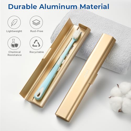 Aluminum Toothbrush Travel Case, Portable Travel Toothbrush Holder, Durable Manual Toothbrush Box Container for Traveling, Bathroom, Camping, Business Trip-Gold - color: Gold, size: 1 Pack (Standard)