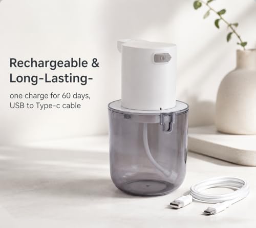 Automatic Foaming Soap Dispenser, 4-Level Touchless Hand Soap Dispenser, USB-C Rechargeable, Wall Mount or Countertop, 13.5oz/400ml, for Bathroom, Kitchen, Office, Hotel, White