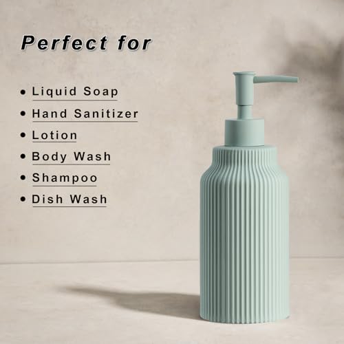 Modern Ceramic Soap Dispenser for Bathroom，14oz Ceramic Soft Touch Hand Lotion Dispenser with Pump，Liquid soap Dispenser for Kitchen (Green) - color: Green