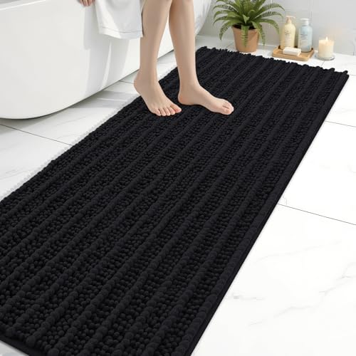 Arotive Luxury Ruuner Bathroom Rugs 70x24, Extra Soft Thick Absorbent Shaggy Chenille Bath Rugs, Machine Wash Dry, Bath Mats for Bathroom Floor, Tub and Shower, Home Decor Accessories, Black - color: Black, size: 70" X 24"